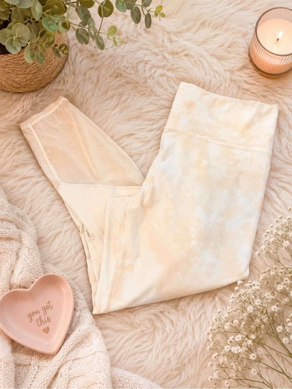 Fabletics Cream Tie-Dye Mesh Panel Leggings